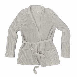 Gap Ribbed Shawl Collar Belted Cardigan Sweater Gray SM EUC Cozy Cabincore Layer